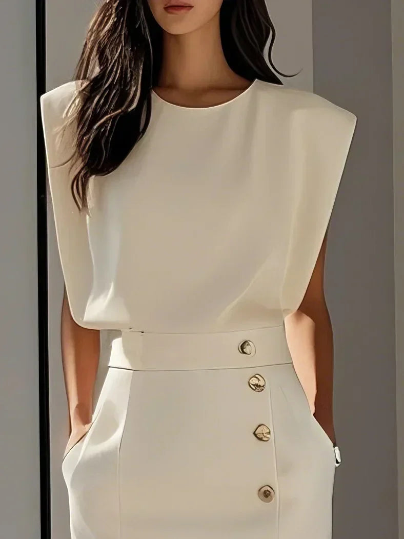 Midi Dress Round Neck Button Detail for Women