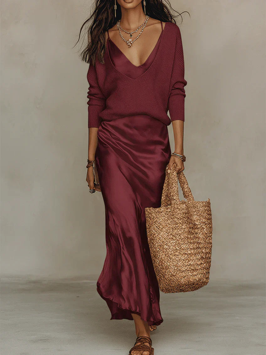 Midi Dress and Knit Sweater Set for Women