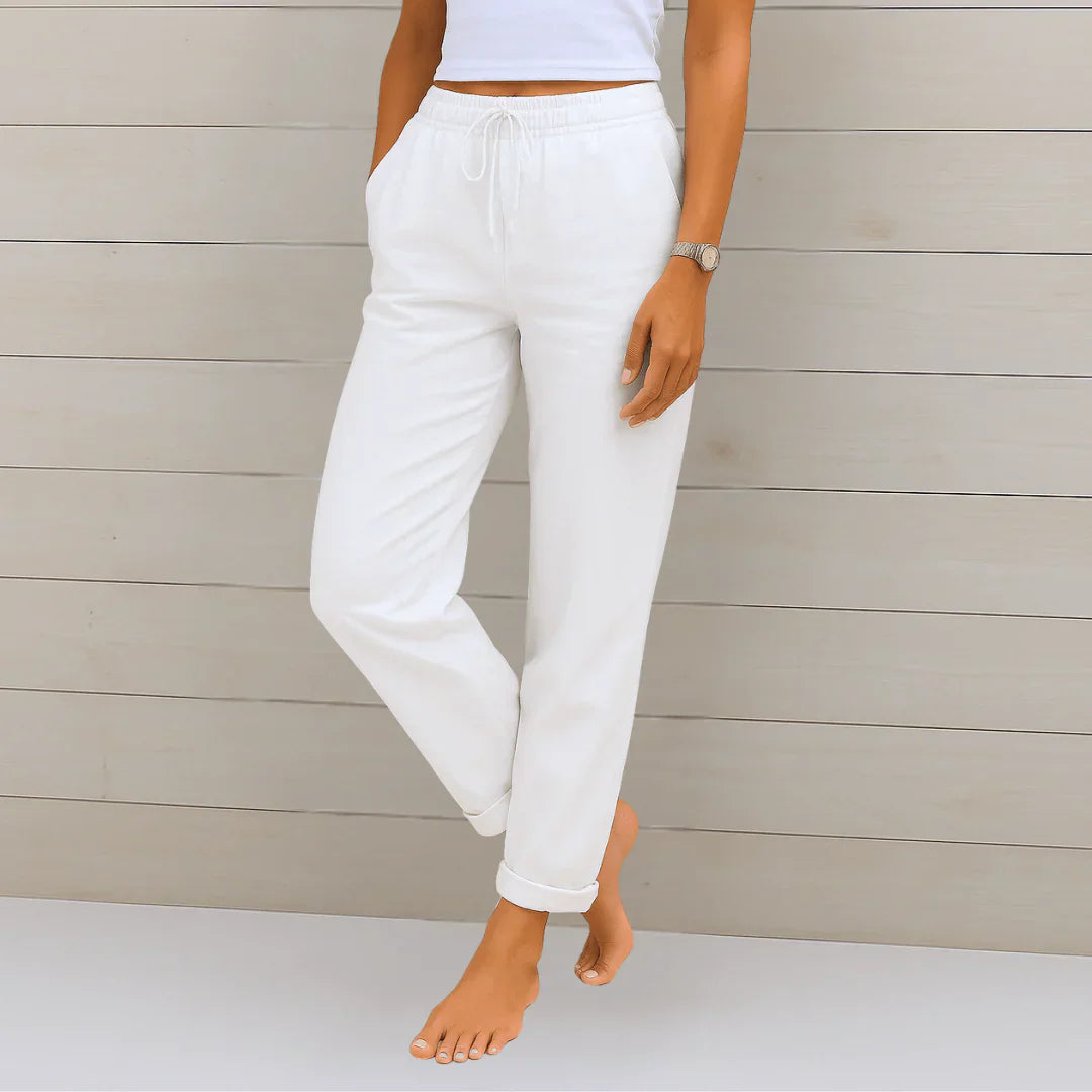 Cotton Linen Elastic Waist Wide-Leg Pants for Women