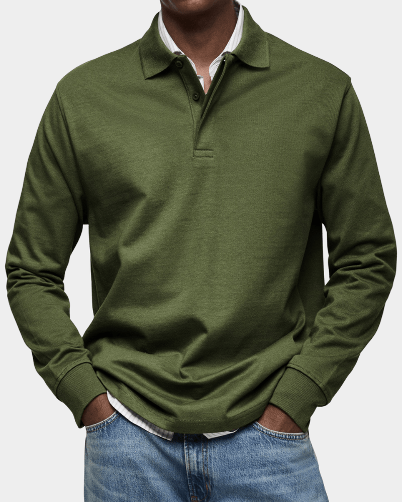 Long Sleeve Polo Shirt Button Placket for Men