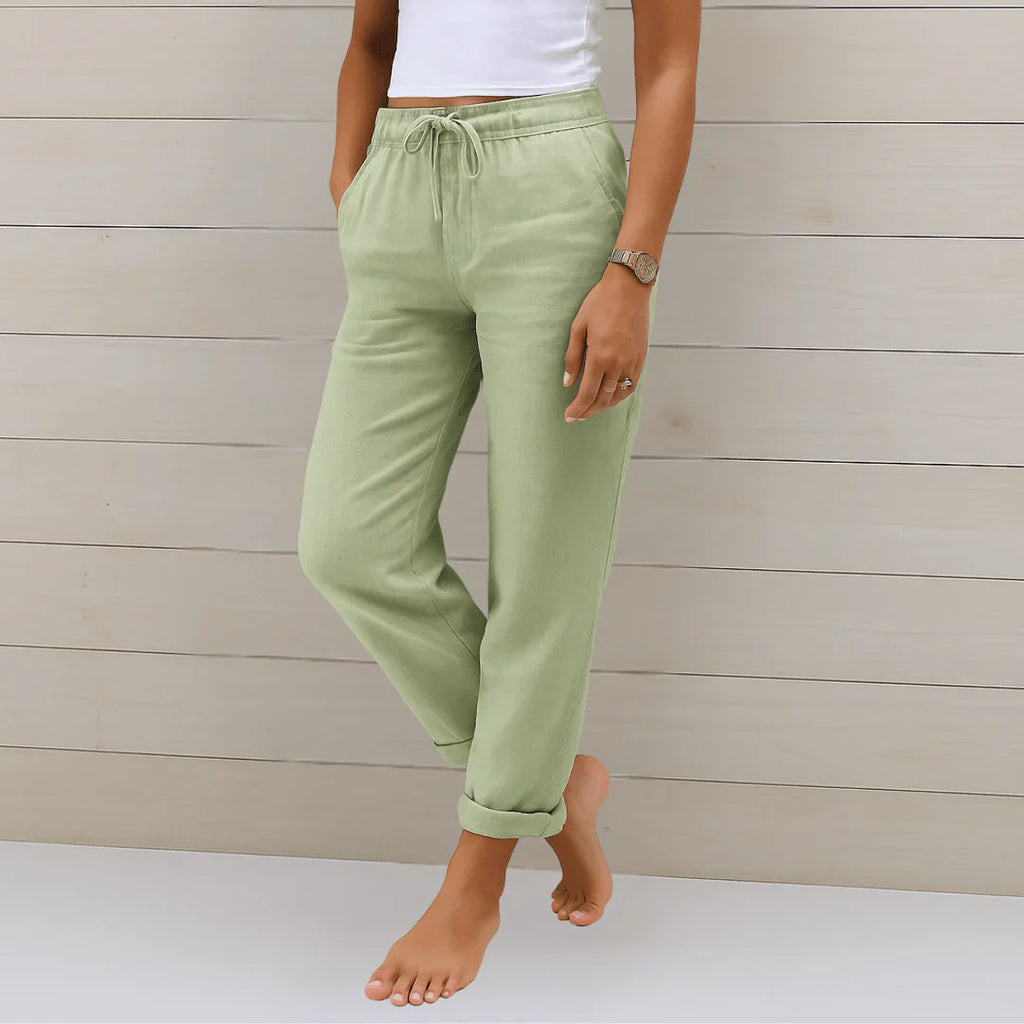Cotton Linen Elastic Waist Wide-Leg Pants for Women