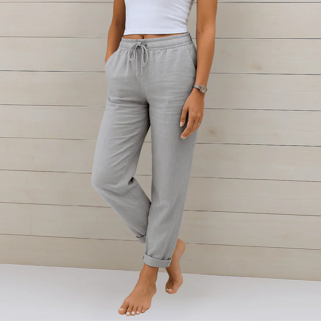 Cotton Linen Elastic Waist Wide-Leg Pants for Women