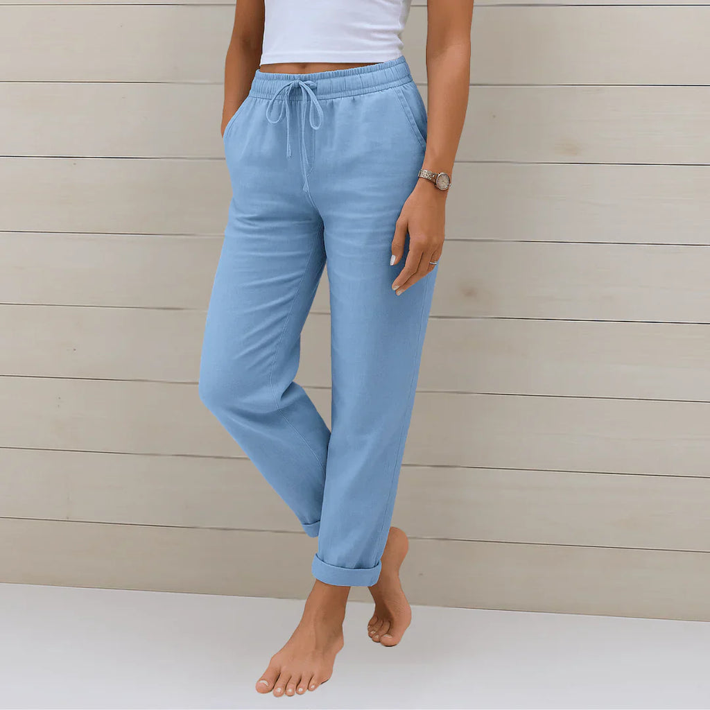 Cotton Linen Elastic Waist Wide-Leg Pants for Women