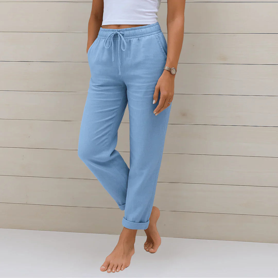 Cotton Linen Elastic Waist Wide-Leg Pants for Women