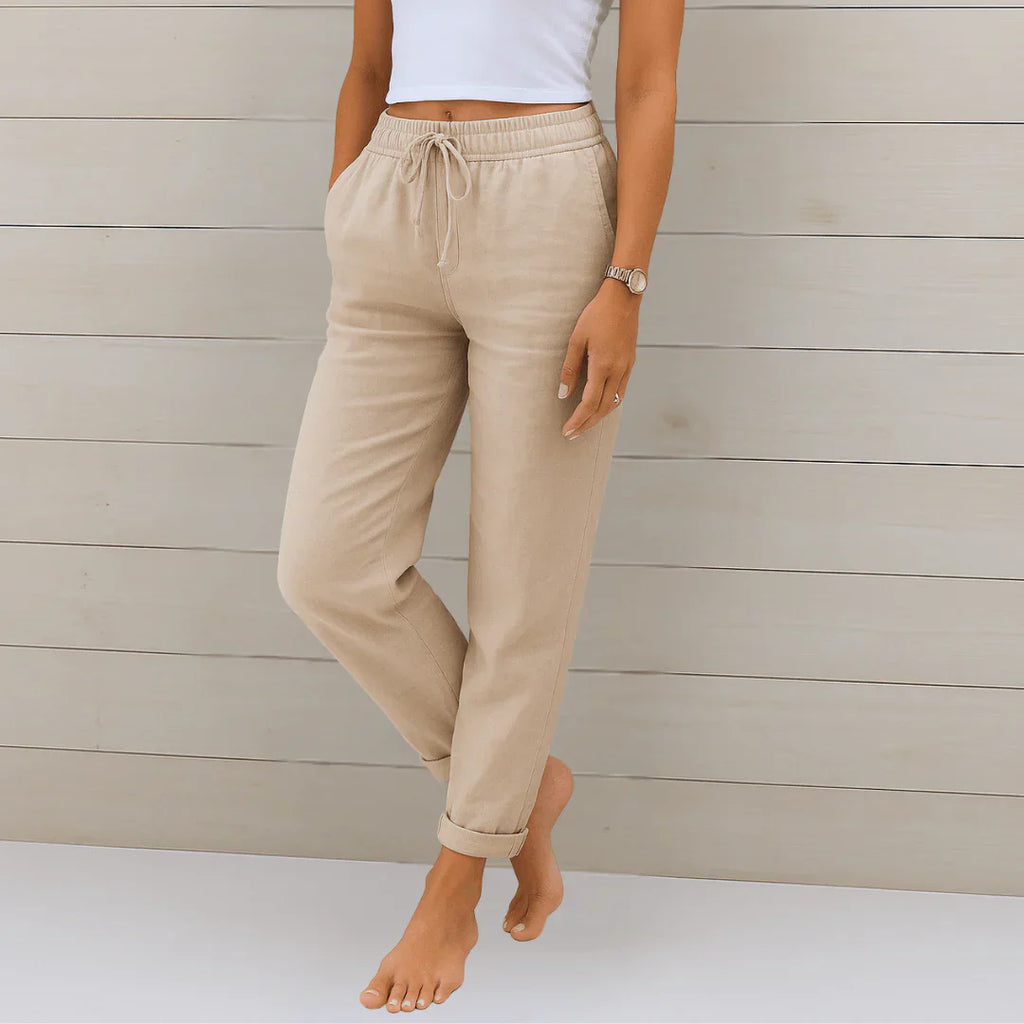 Cotton Linen Elastic Waist Wide-Leg Pants for Women