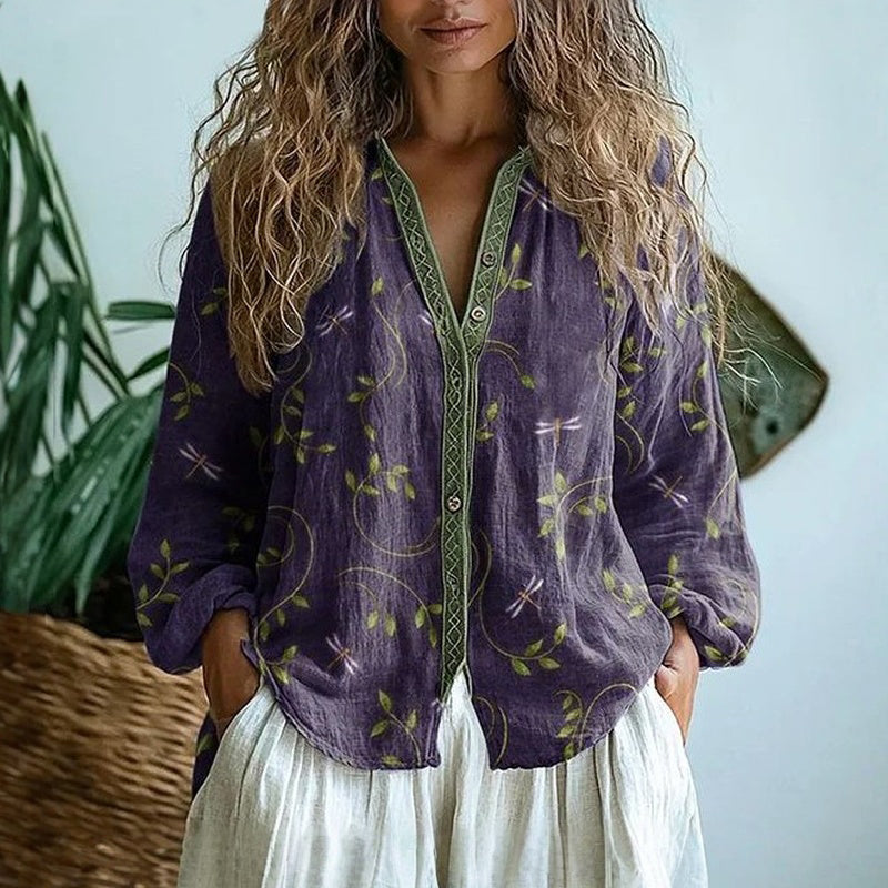 Shirt Vintage Leaf Print for Women