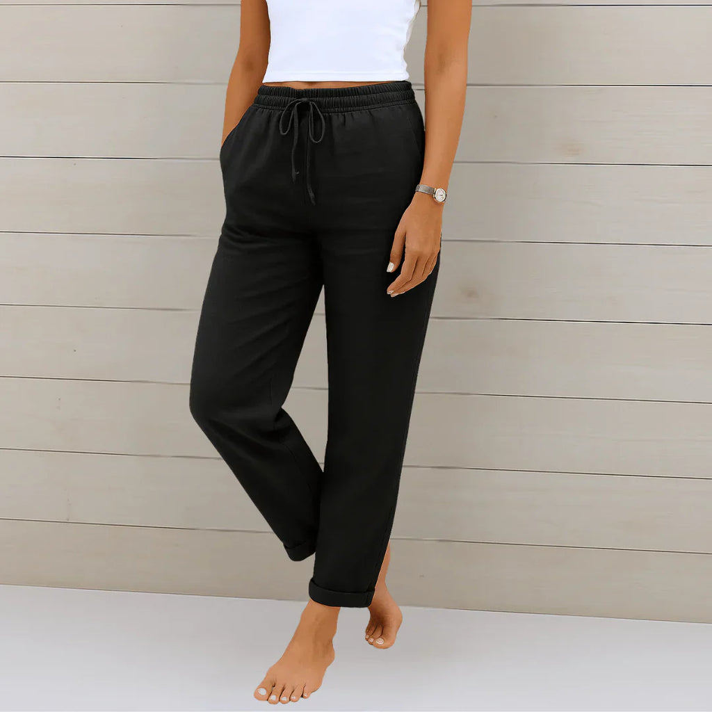 Cotton Linen Elastic Waist Wide-Leg Pants for Women