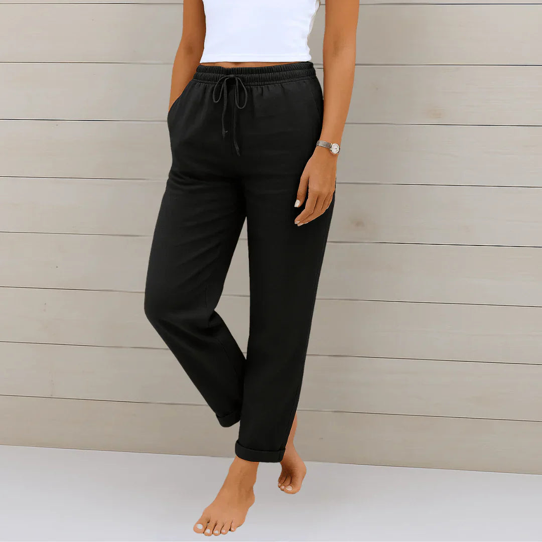 Cotton Linen Elastic Waist Wide-Leg Pants for Women