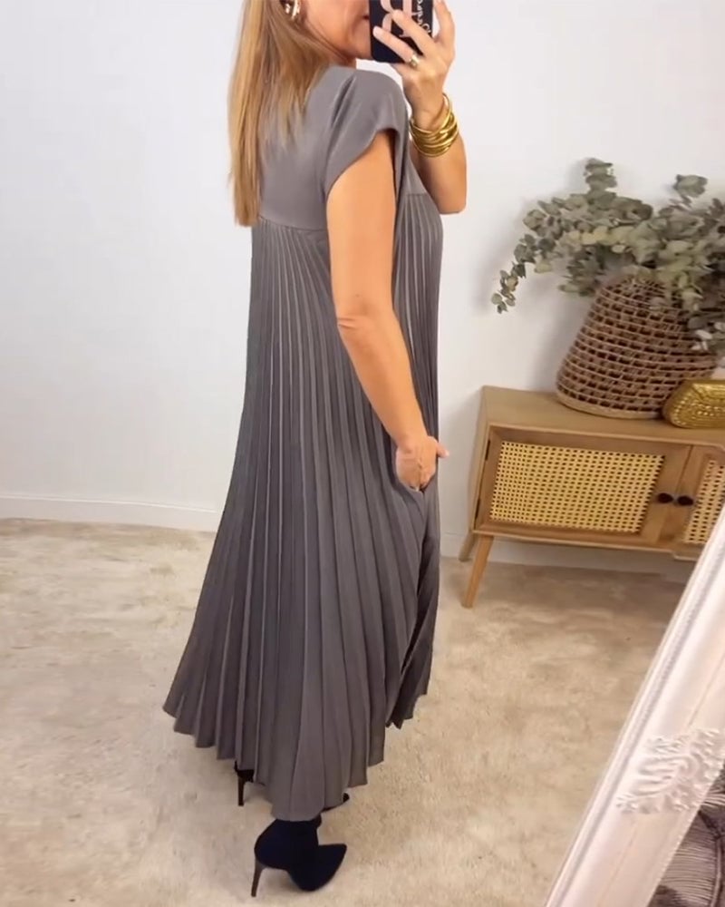 Pleated Long Dress Round Neck Sleeveless for Women | Perfect for Everyday Wear