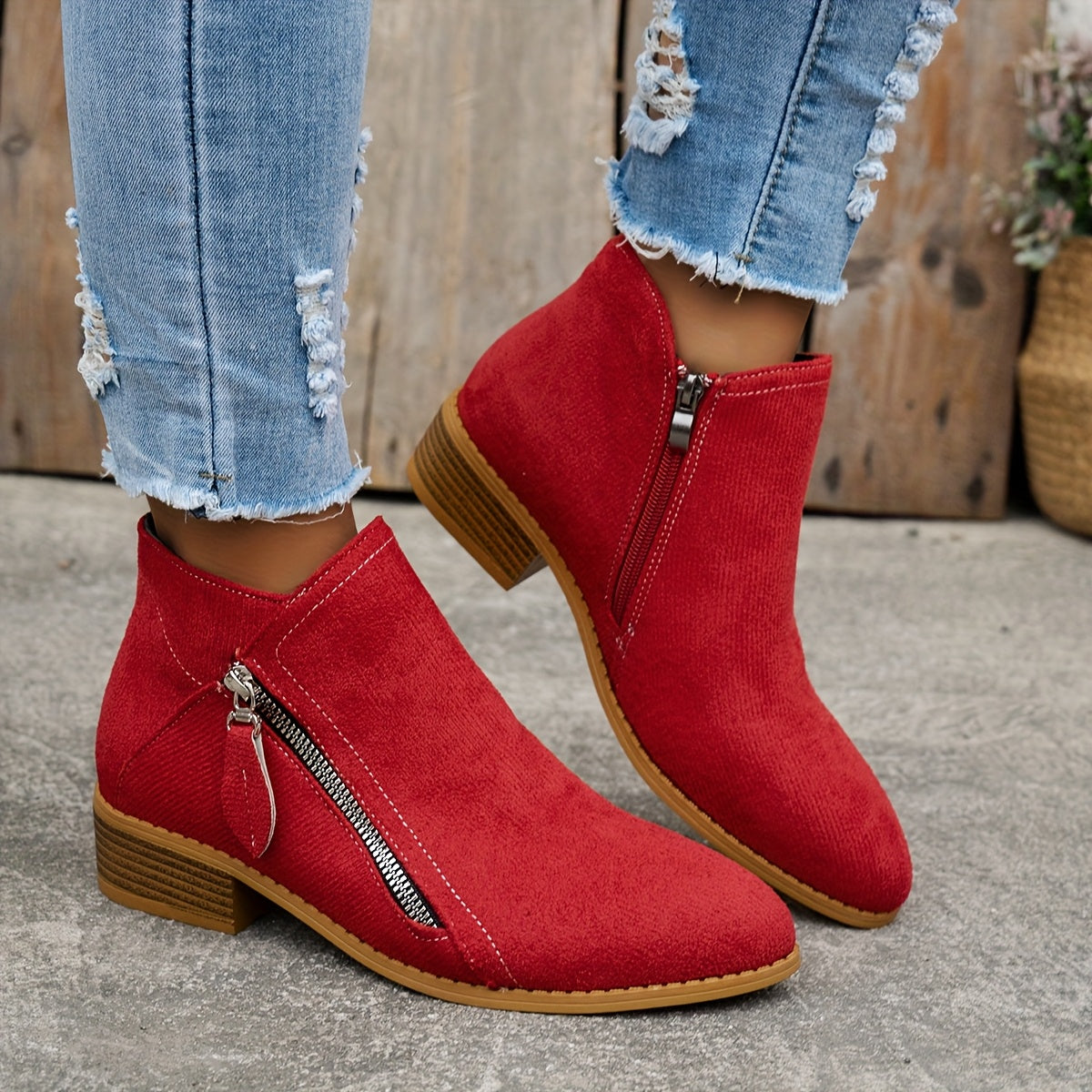 Boots Low Heel Suede Side Zipper for Women
