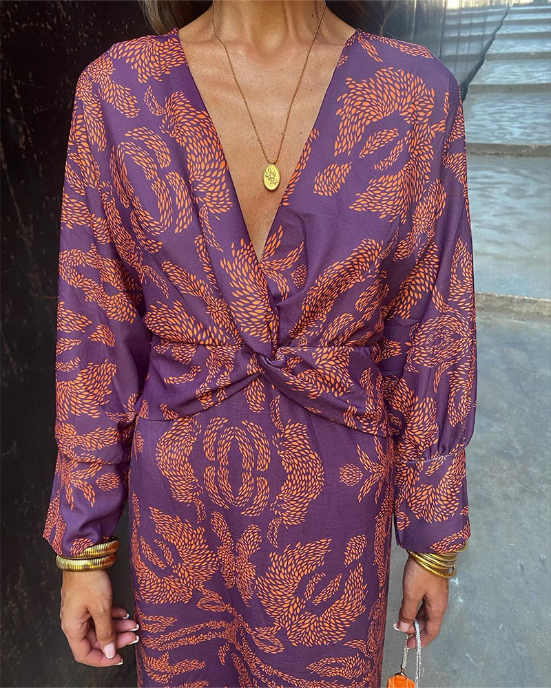 Long Dress V-Neck Print for Women | Perfect for Going Out