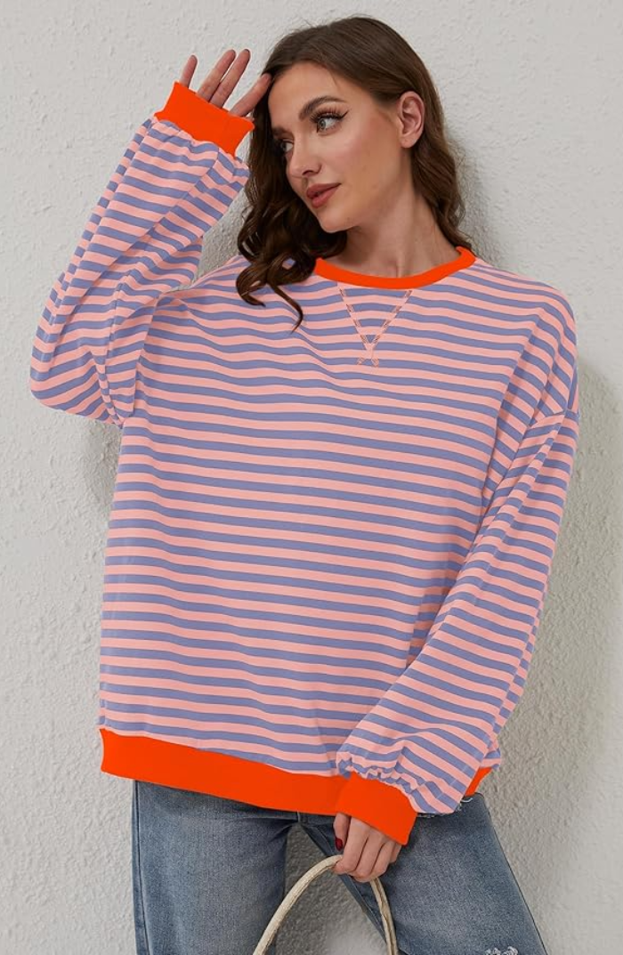 Pullover Sweatshirt Striped Design for Women