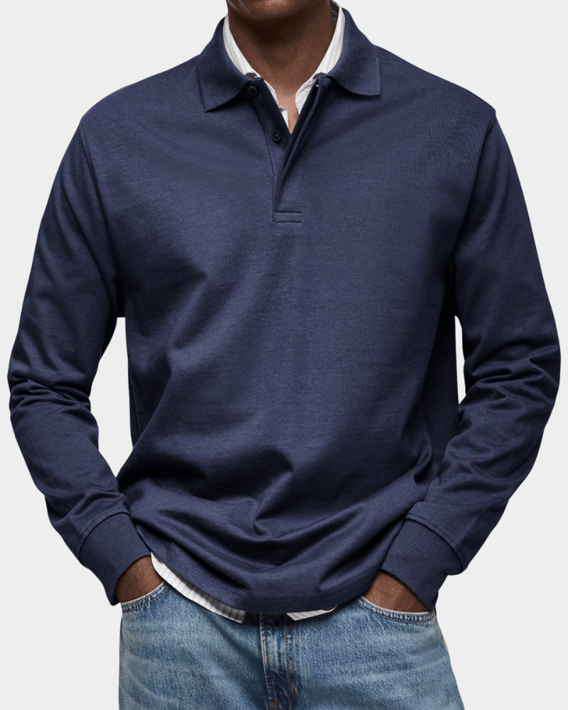 Long Sleeve Polo Shirt Button Placket for Men