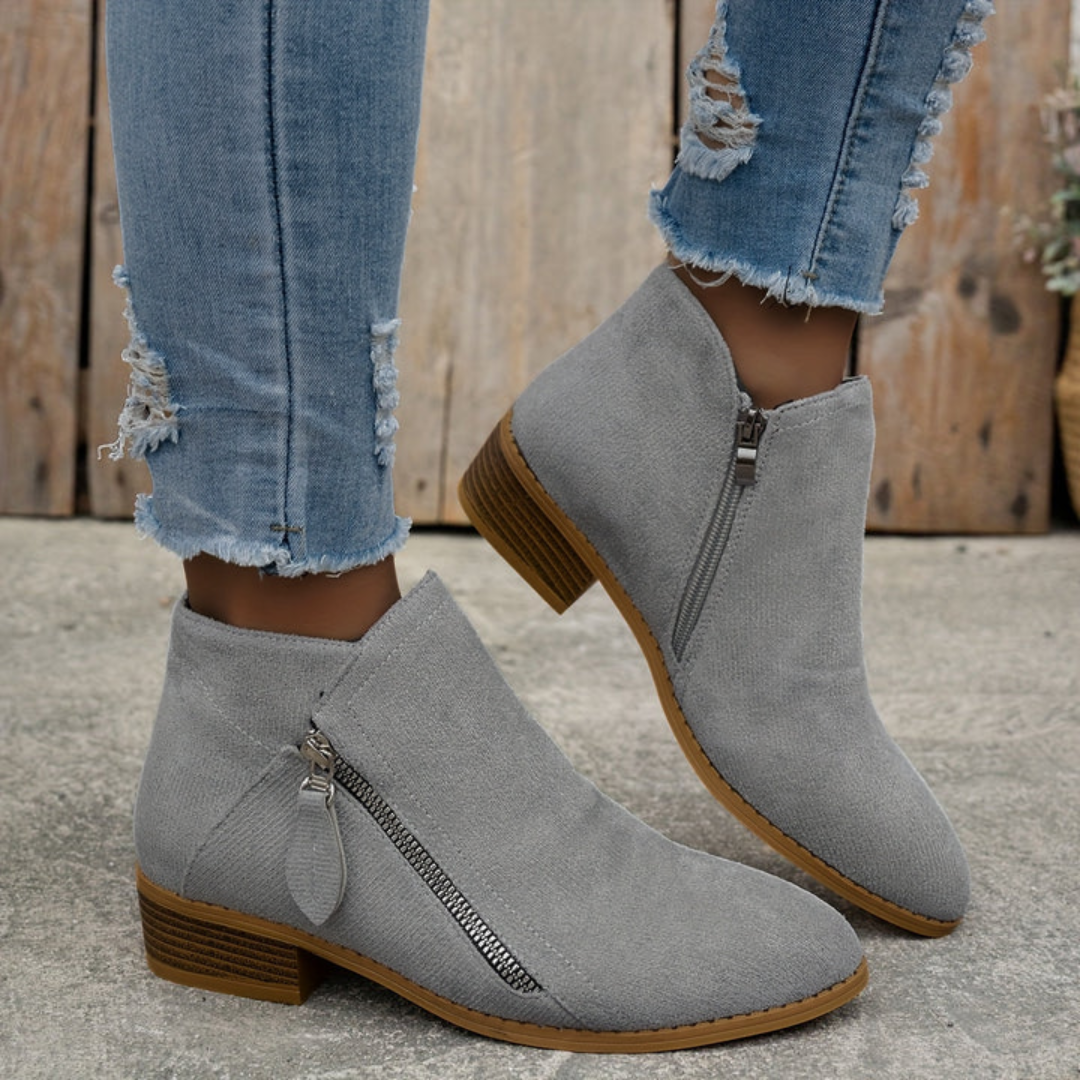 Boots Low Heel Suede Side Zipper for Women