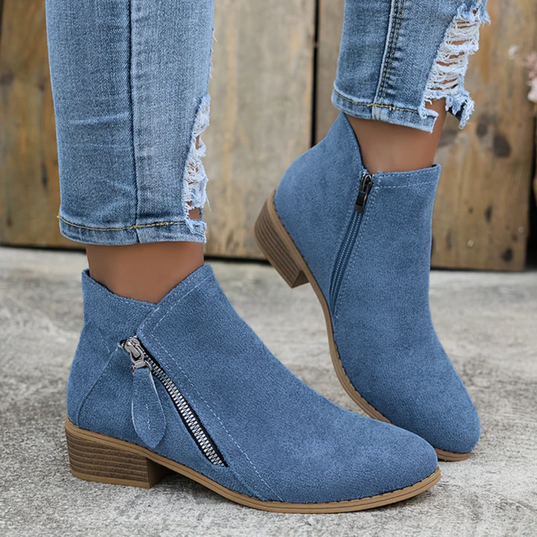 Boots Low Heel Suede Side Zipper for Women