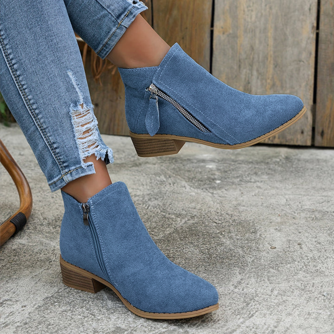 Boots Low Heel Suede Side Zipper for Women