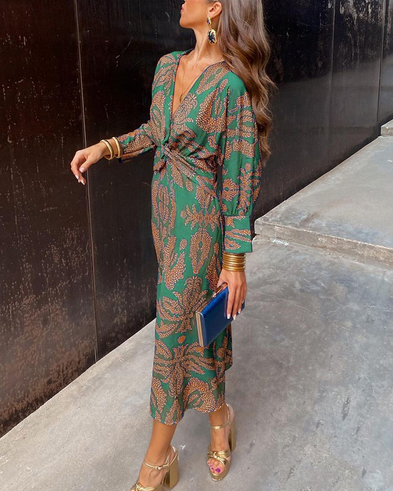 Long Dress V-Neck Print for Women | Perfect for Going Out