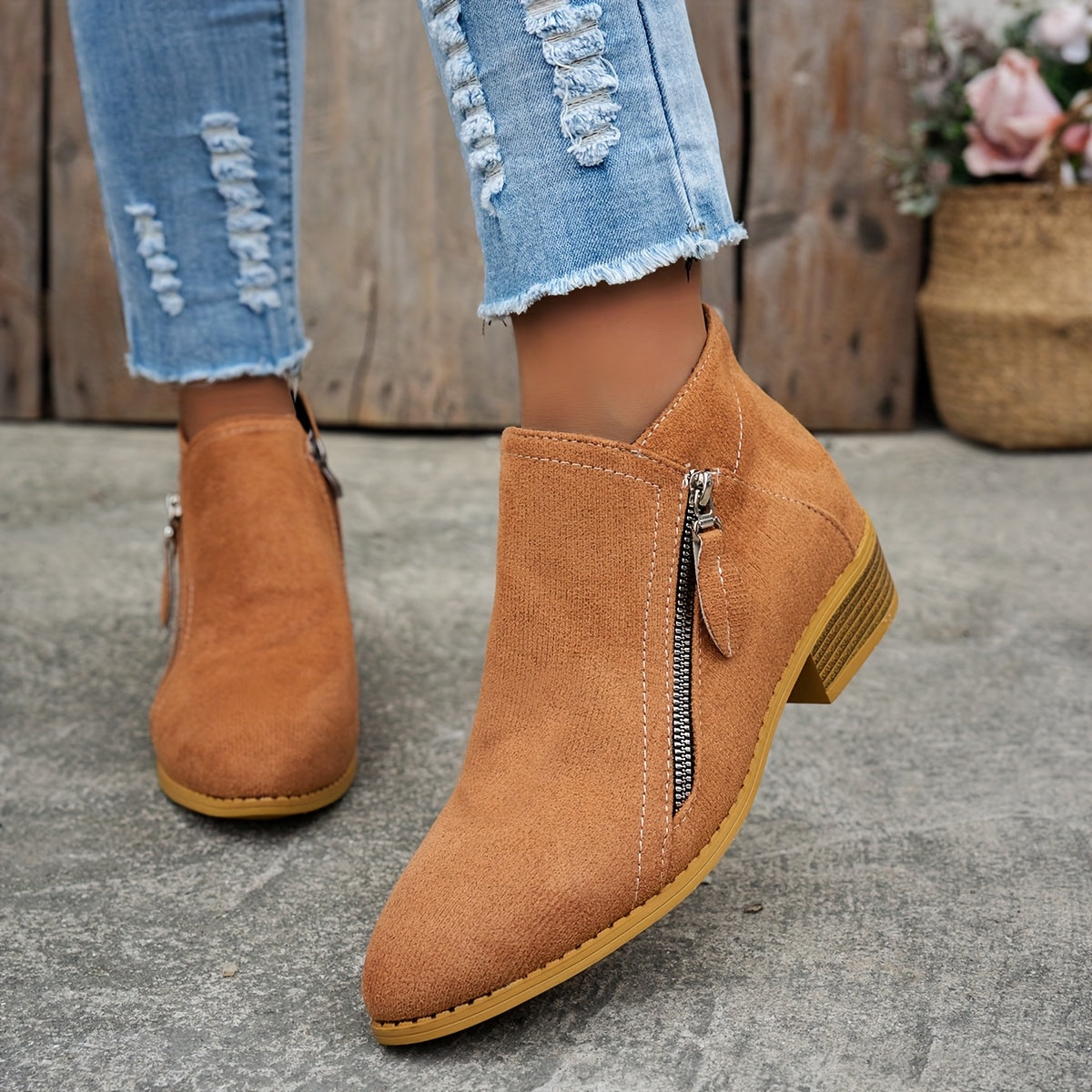 Boots Low Heel Suede Side Zipper for Women