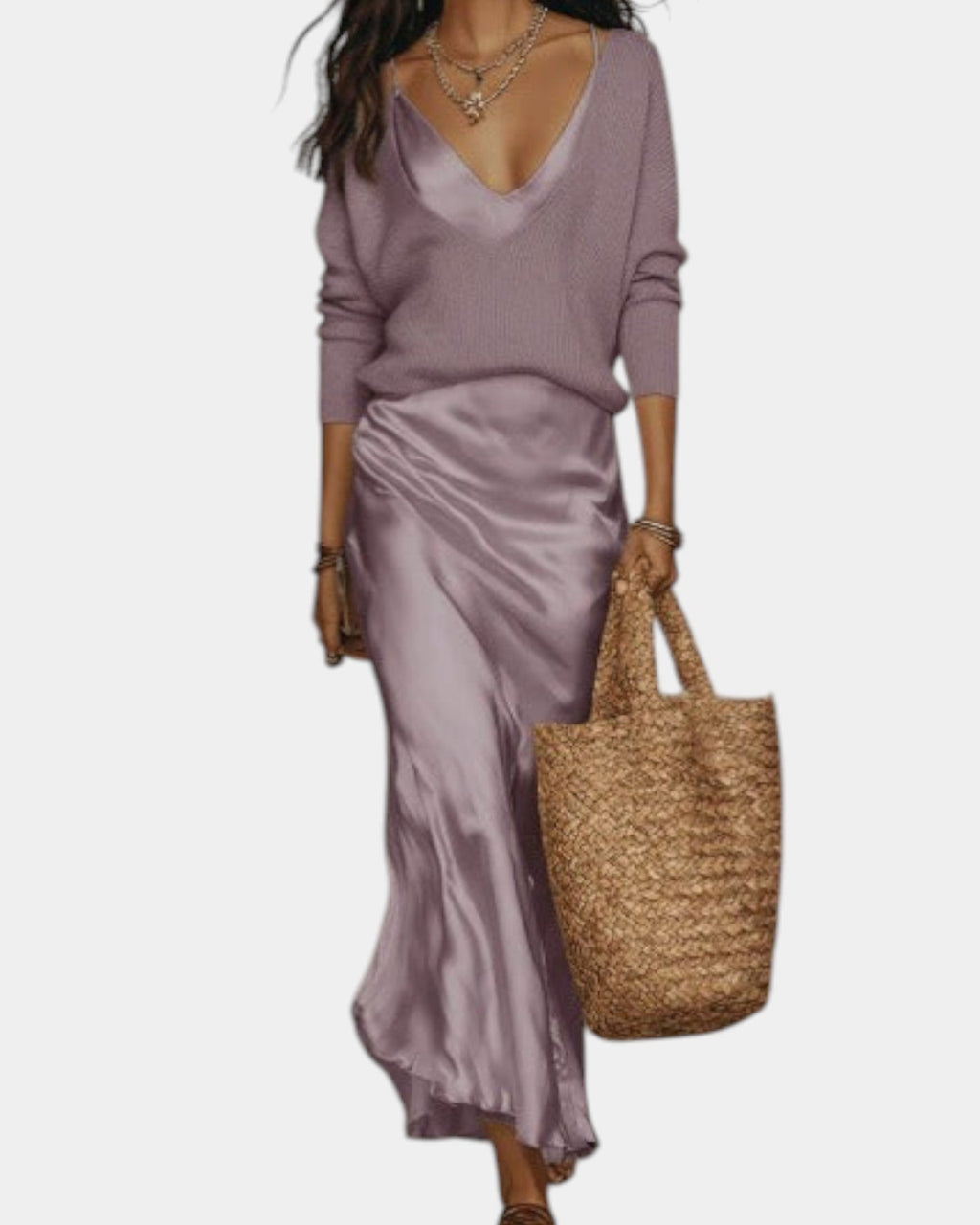 2-Piece Set Satin Dress and Knitted Top for Women | Perfect for the Office