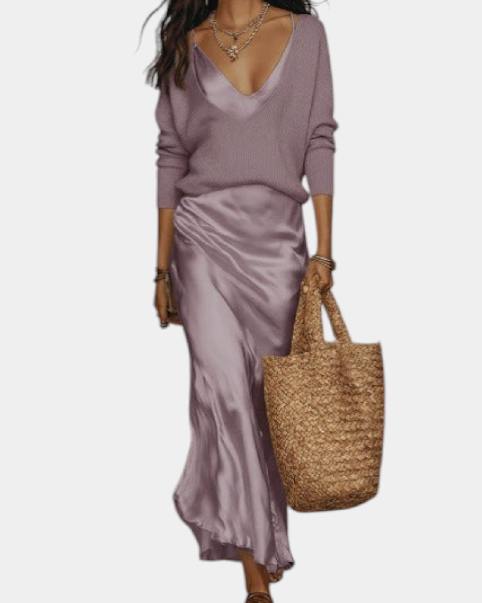 2-Piece Set Satin Dress and Knitted Top for Women | Perfect for the Office