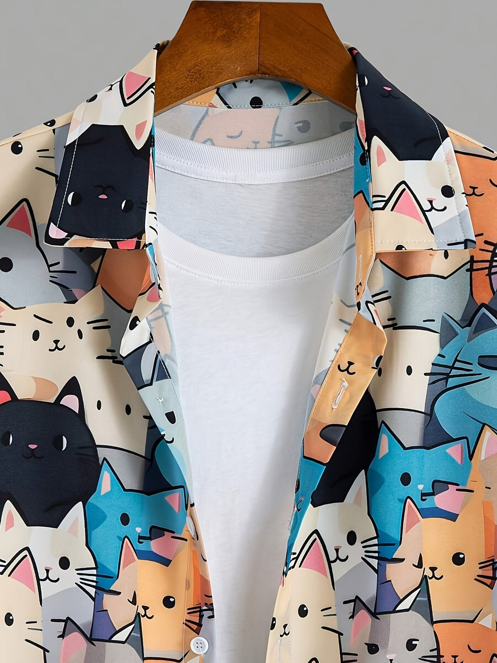 Short-Sleeved Shirt Cat Print for Men | Perfect for Everyday Wear
