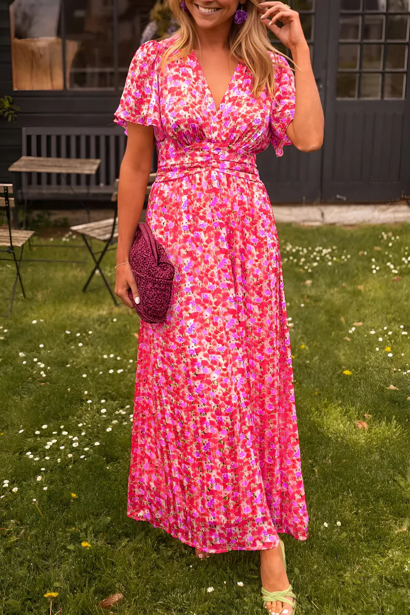 Maxi Dress Floral Print V-Neck for Women | Perfect for Summer