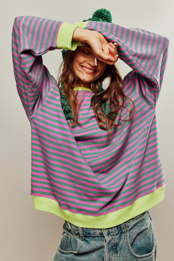 Pullover Sweatshirt Striped Design for Women