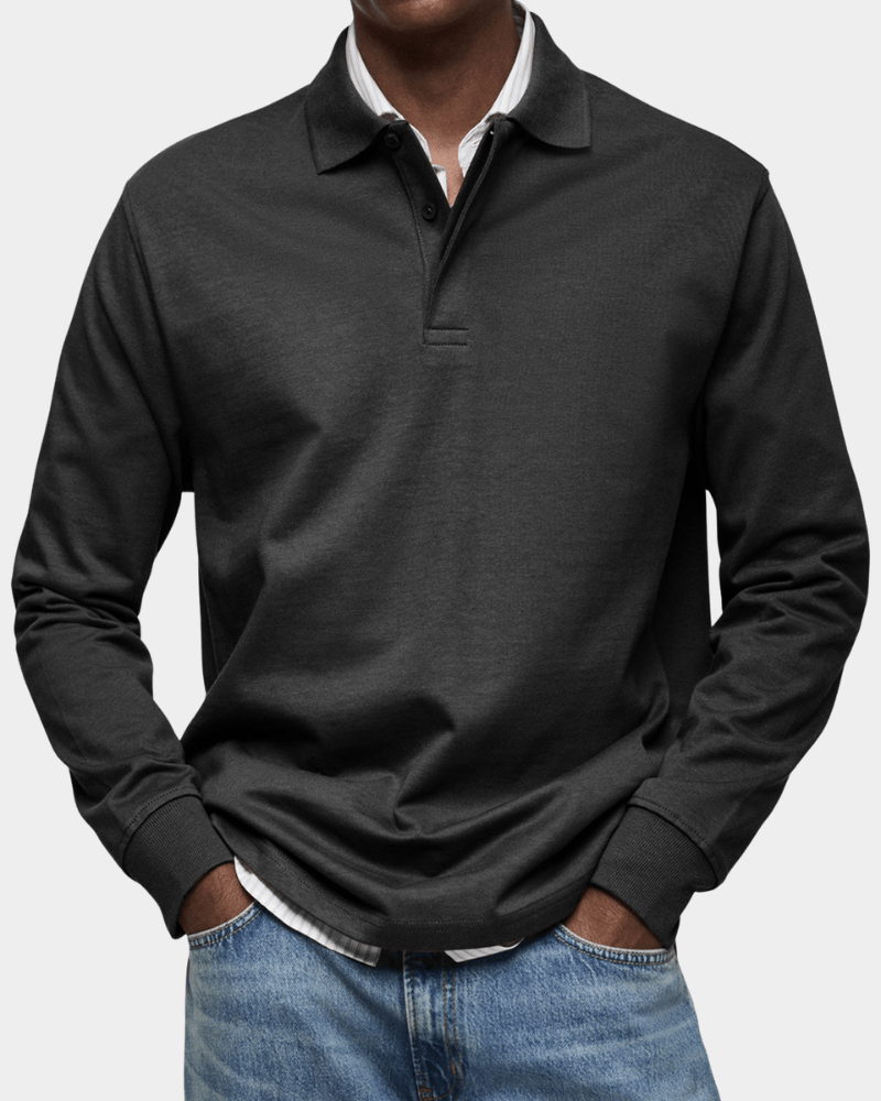Long Sleeve Polo Shirt Button Placket for Men