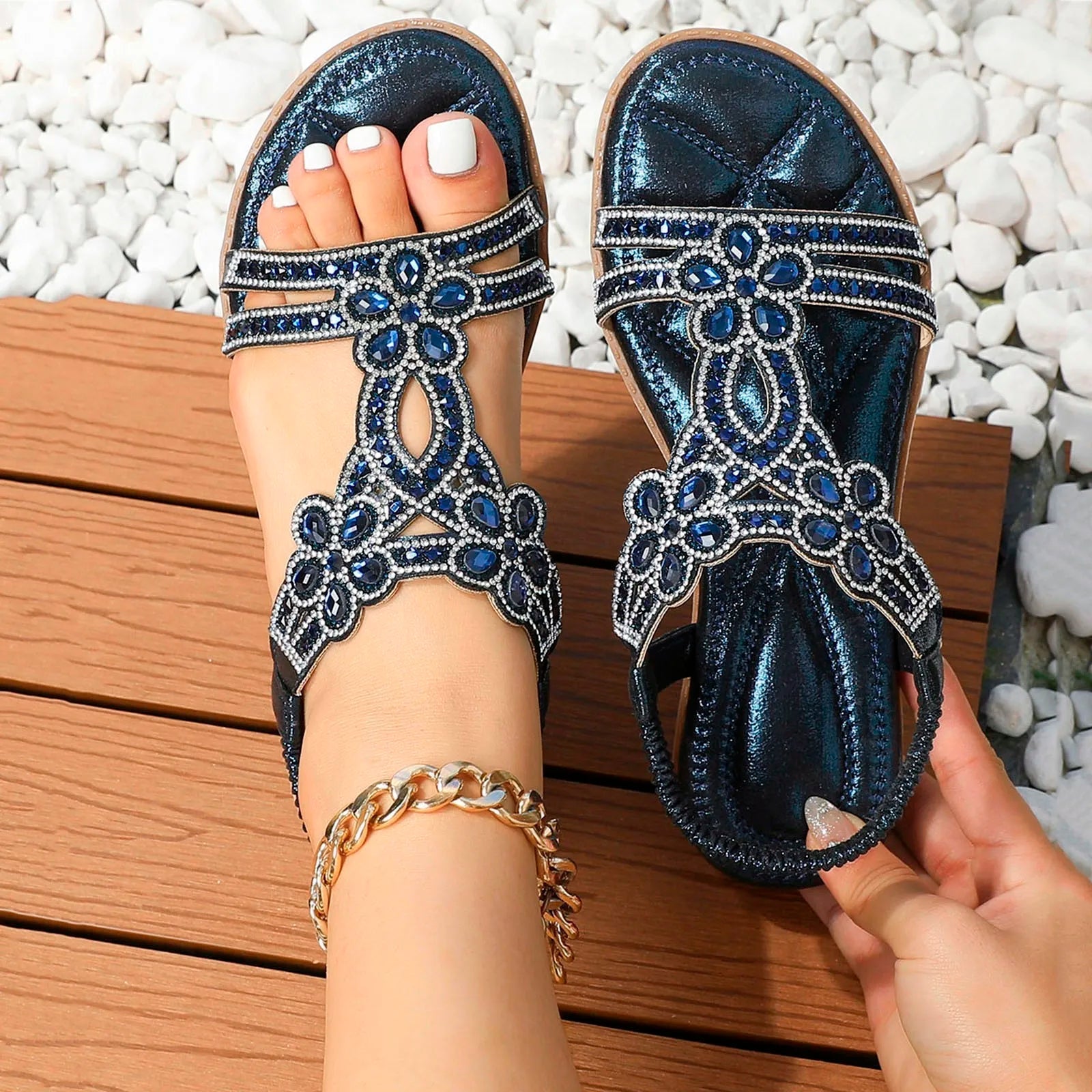 Flat Sandals Rhinestone Embellished for Women | Perfect for Everyday Wear