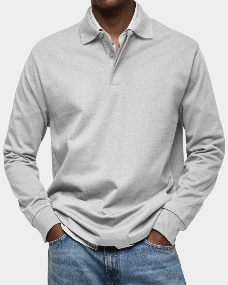Long Sleeve Polo Shirt Button Placket for Men