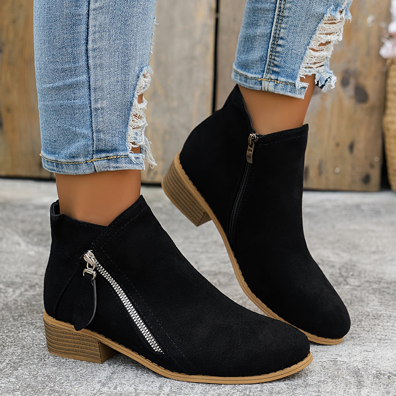 Boots Low Heel Suede Side Zipper for Women