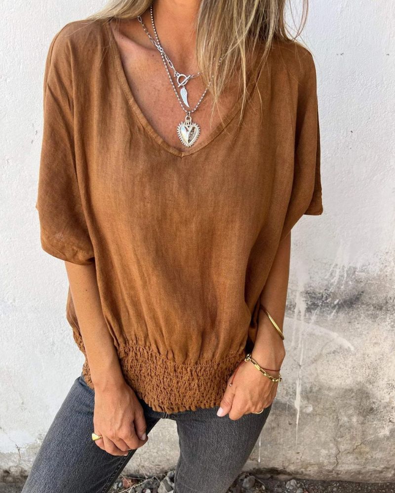 V-Neck Top Short Sleeve Loose Fit for Women | Perfect for Summer
