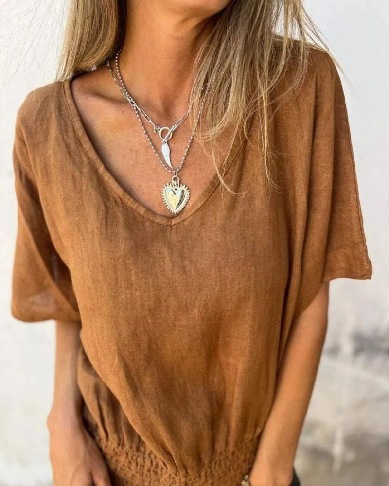 V-Neck Top Short Sleeve Loose Fit for Women | Perfect for Summer
