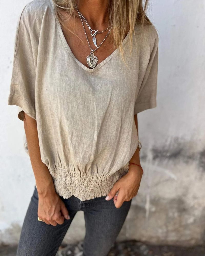 V-Neck Top Short Sleeve Loose Fit for Women | Perfect for Summer