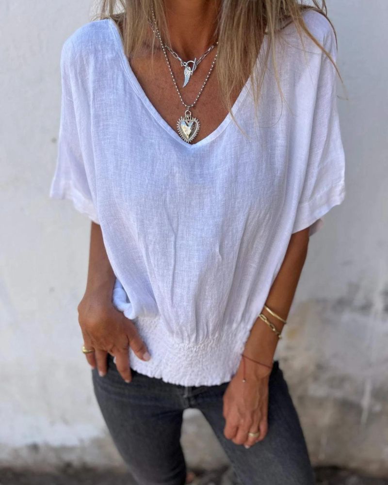 V-Neck Top Short Sleeve Loose Fit for Women | Perfect for Summer
