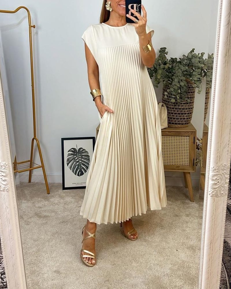 Pleated Long Dress Round Neck Sleeveless for Women | Perfect for Everyday Wear
