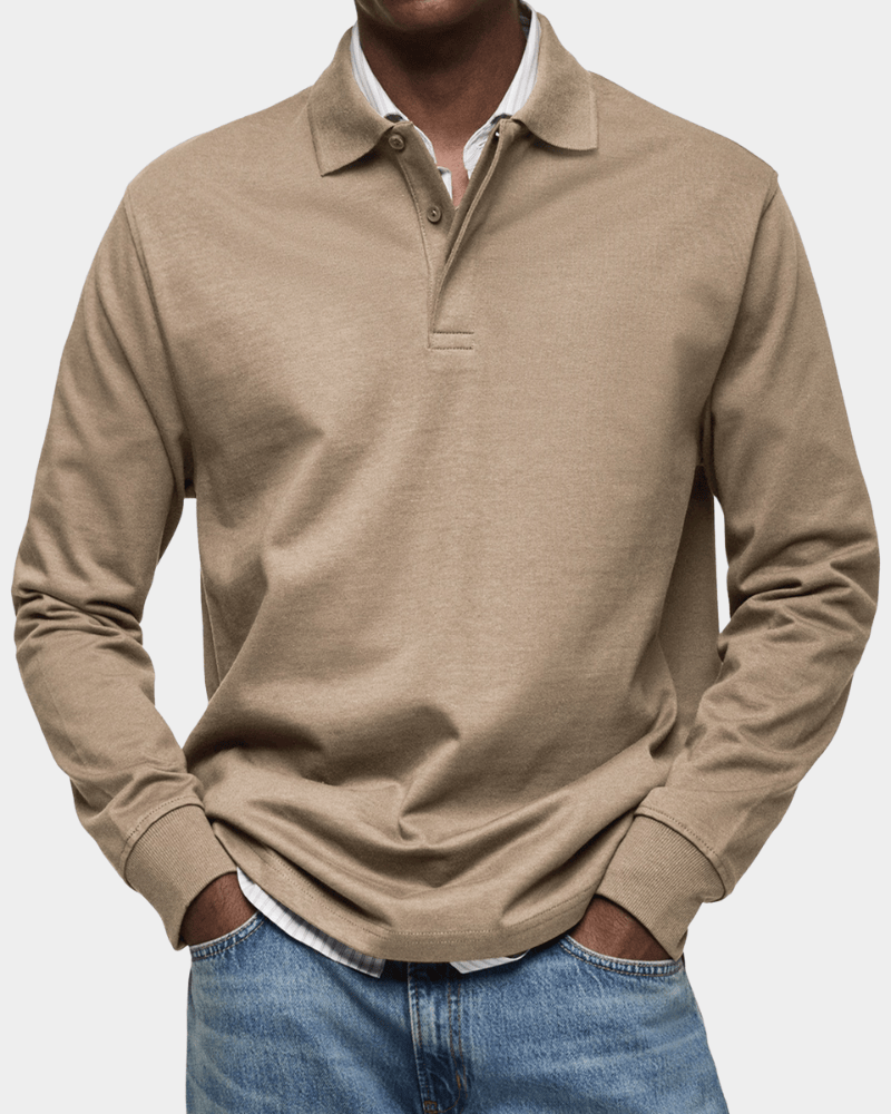 Long Sleeve Polo Shirt Button Placket for Men