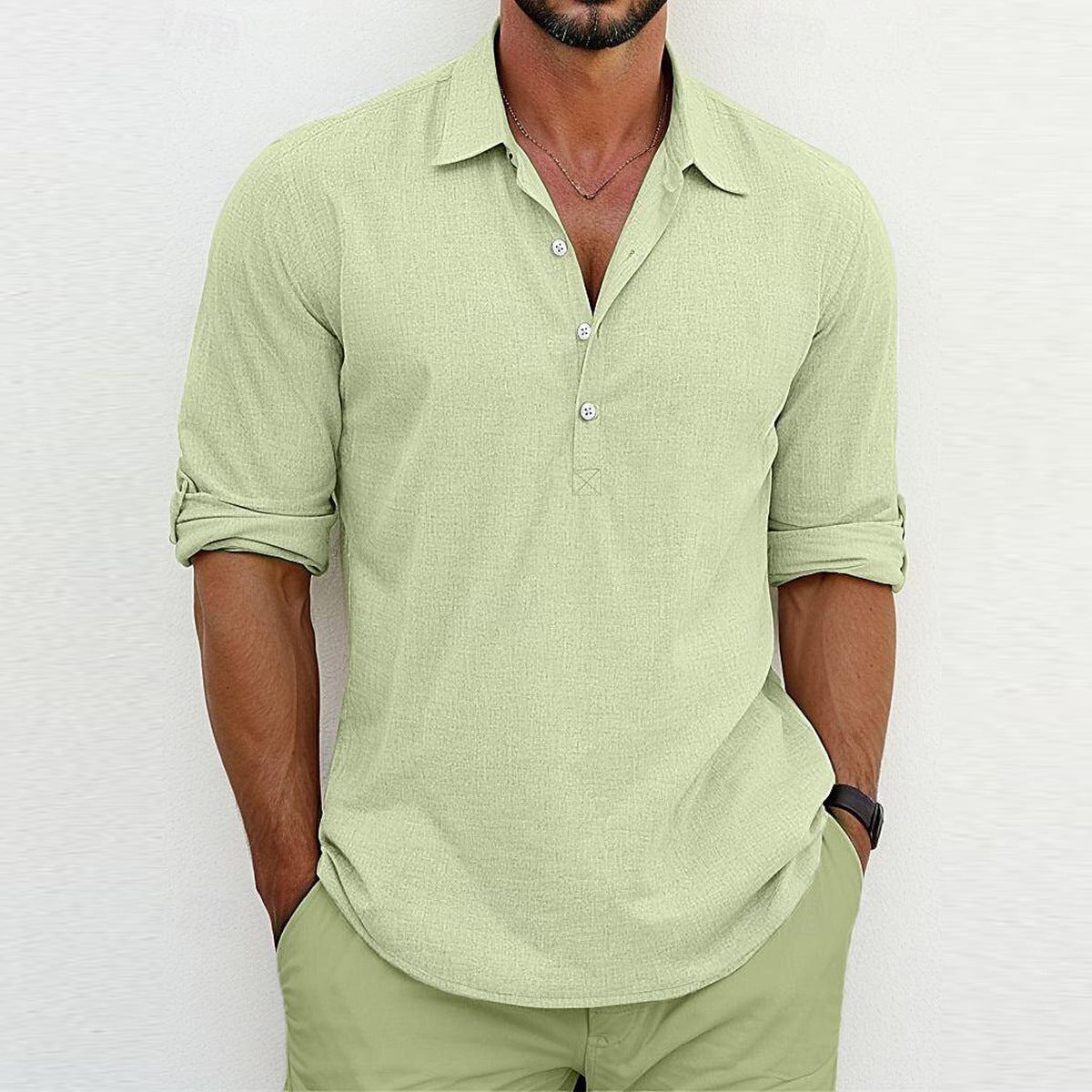 Shirt Linen Blend Long Sleeve for Men