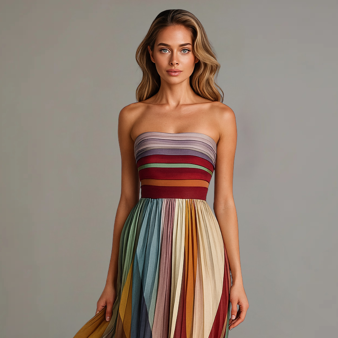 Maxi Dress Strapless Pleated for Women