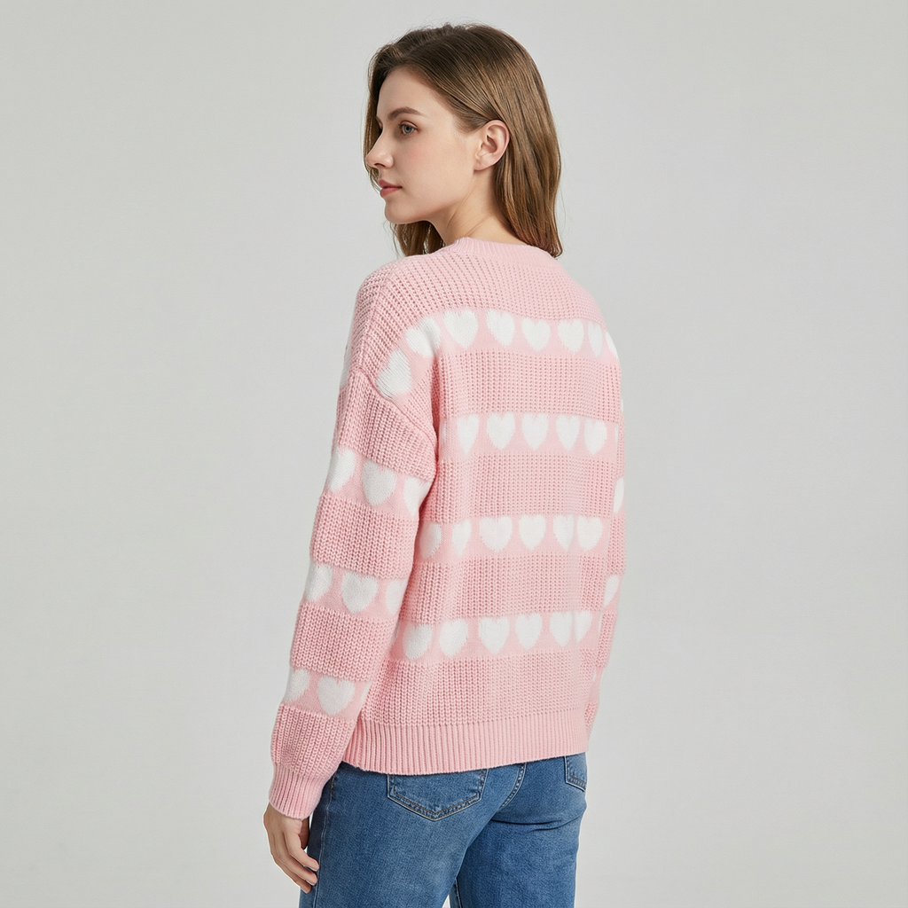 Heart Pattern Round Neck Sweater for Women