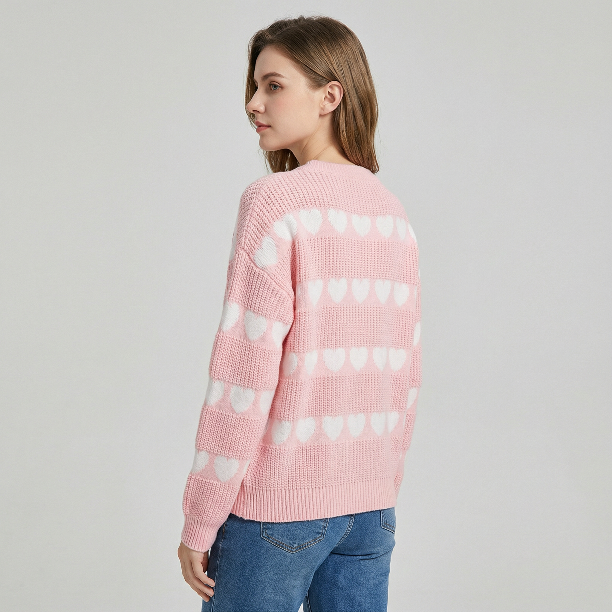 Heart Pattern Round Neck Sweater for Women
