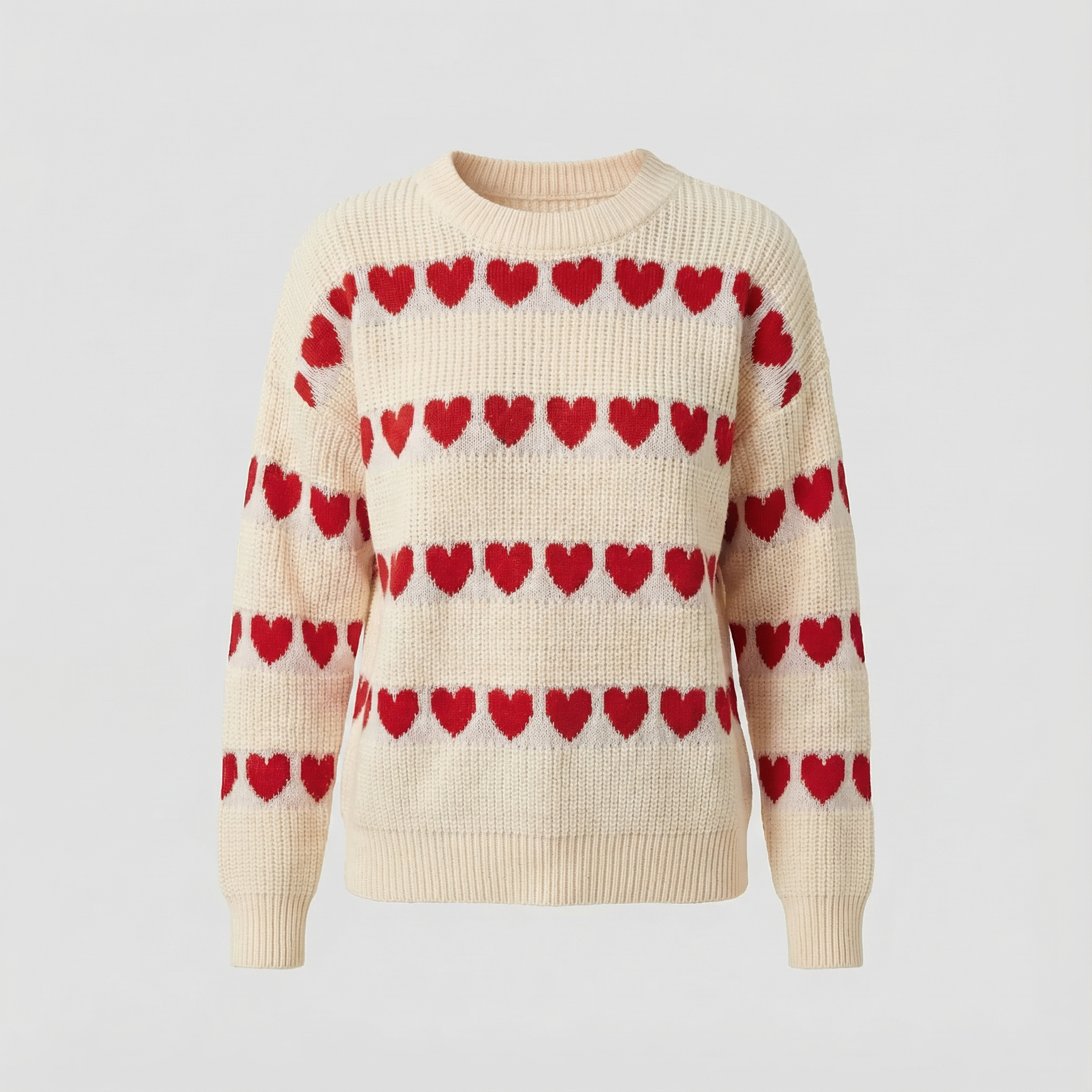 Heart Pattern Round Neck Sweater for Women