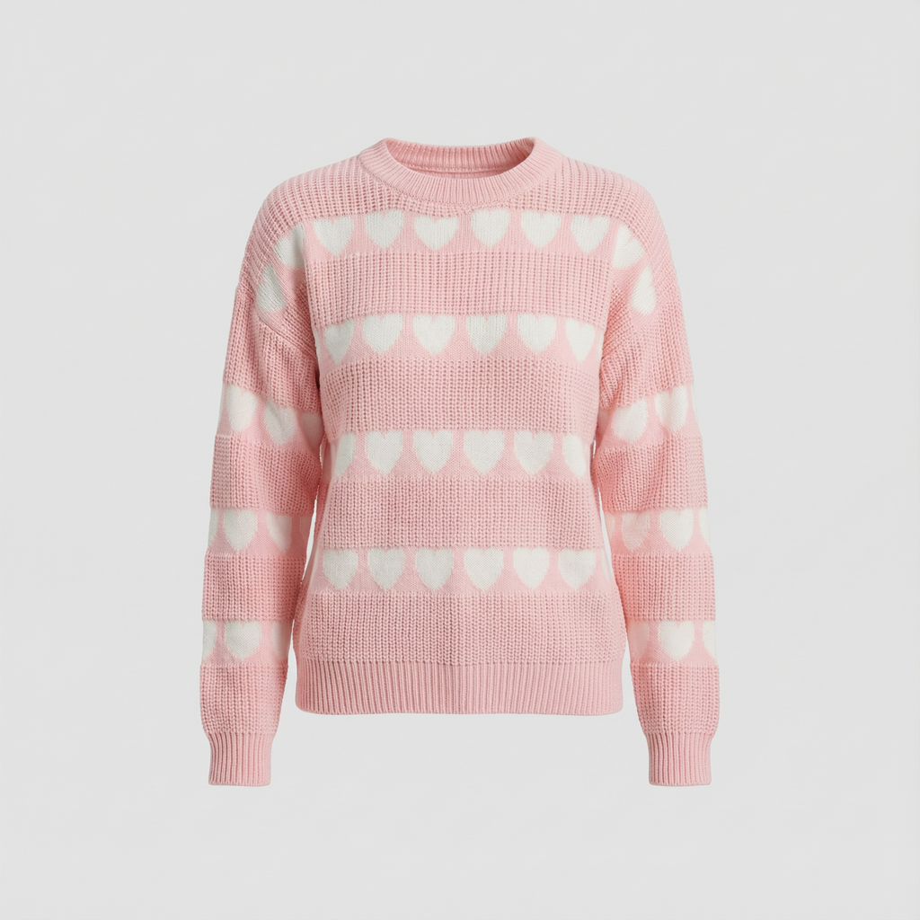 Heart Pattern Round Neck Sweater for Women