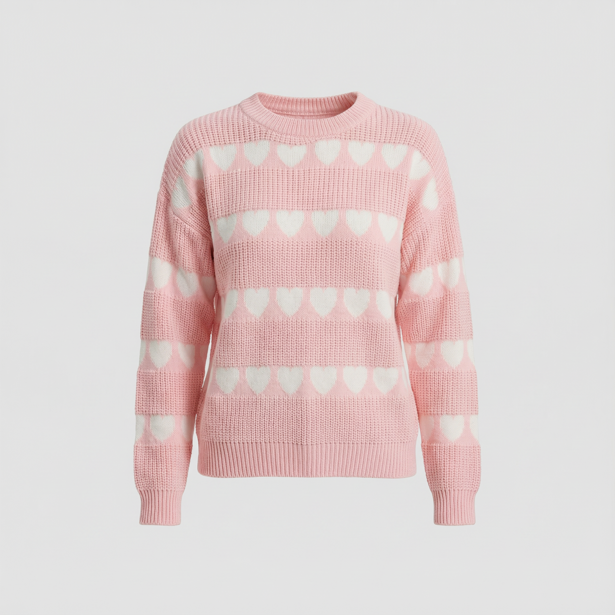 Heart Pattern Round Neck Sweater for Women