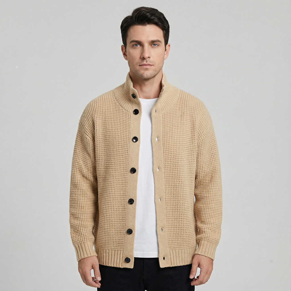 High Collar Knit Cardigan Sweater for Men