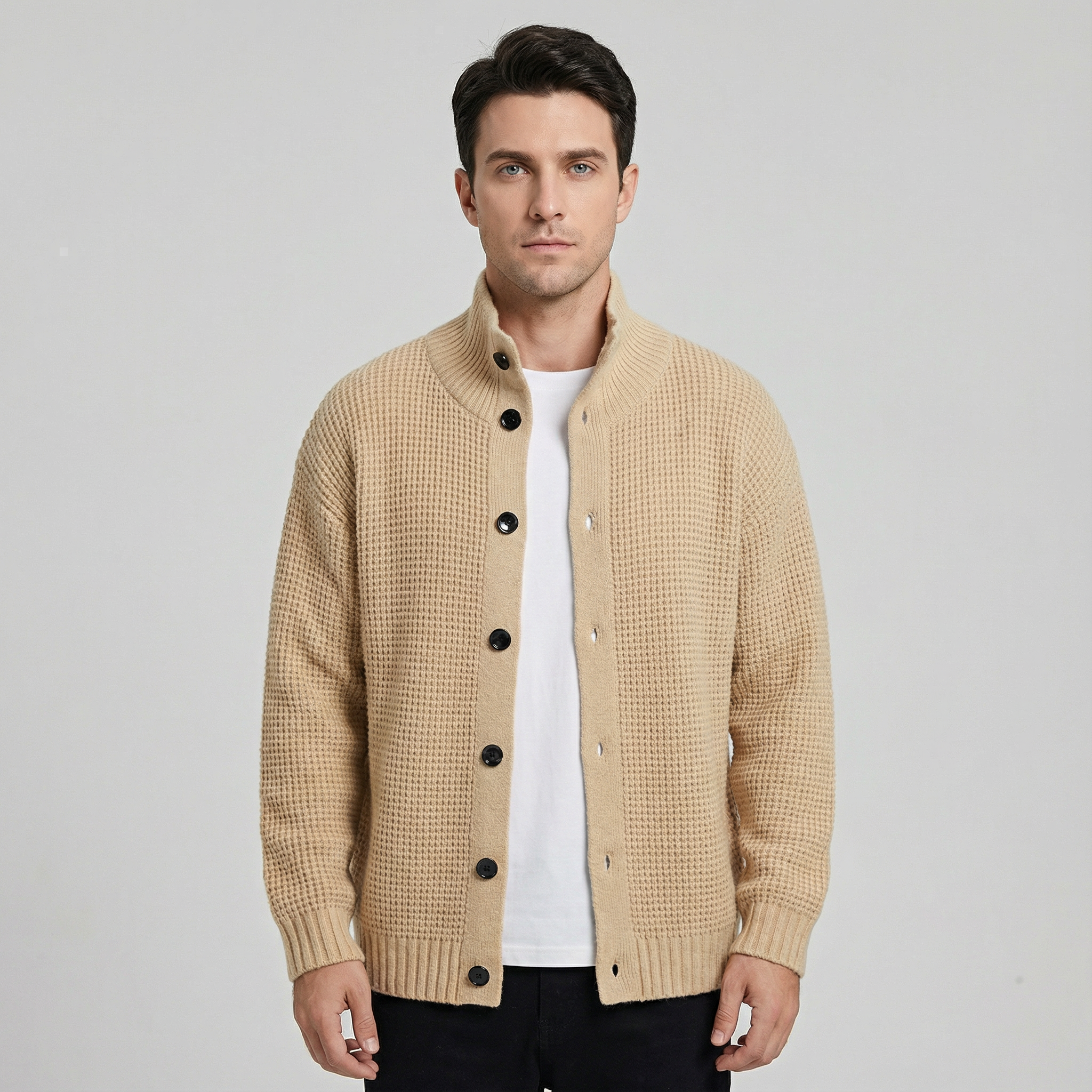 High Collar Knit Cardigan Sweater for Men