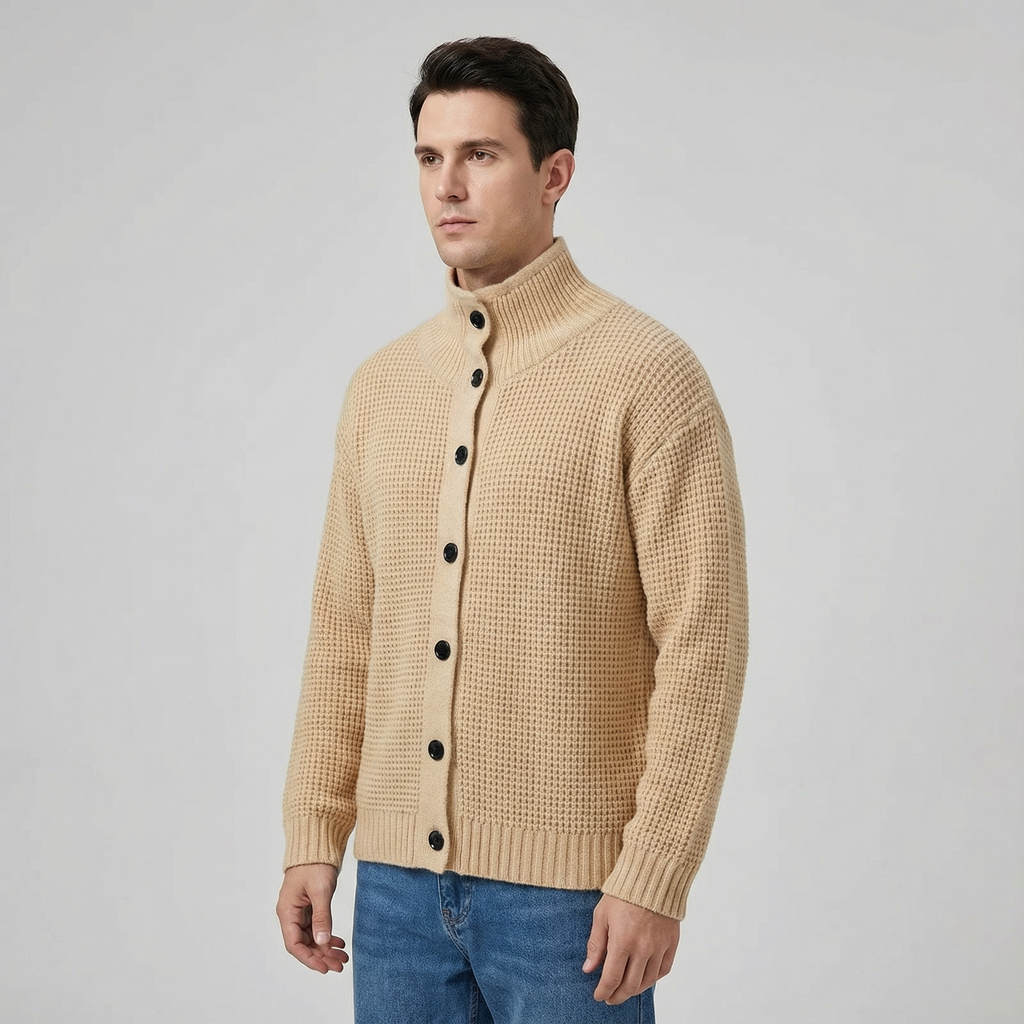 High Collar Knit Cardigan Sweater for Men