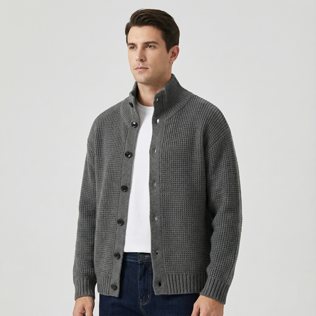 High Collar Knit Cardigan Sweater for Men