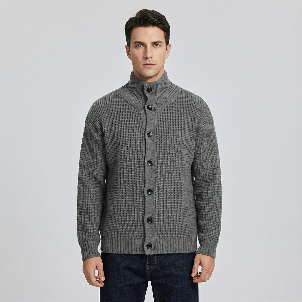 High Collar Knit Cardigan Sweater for Men
