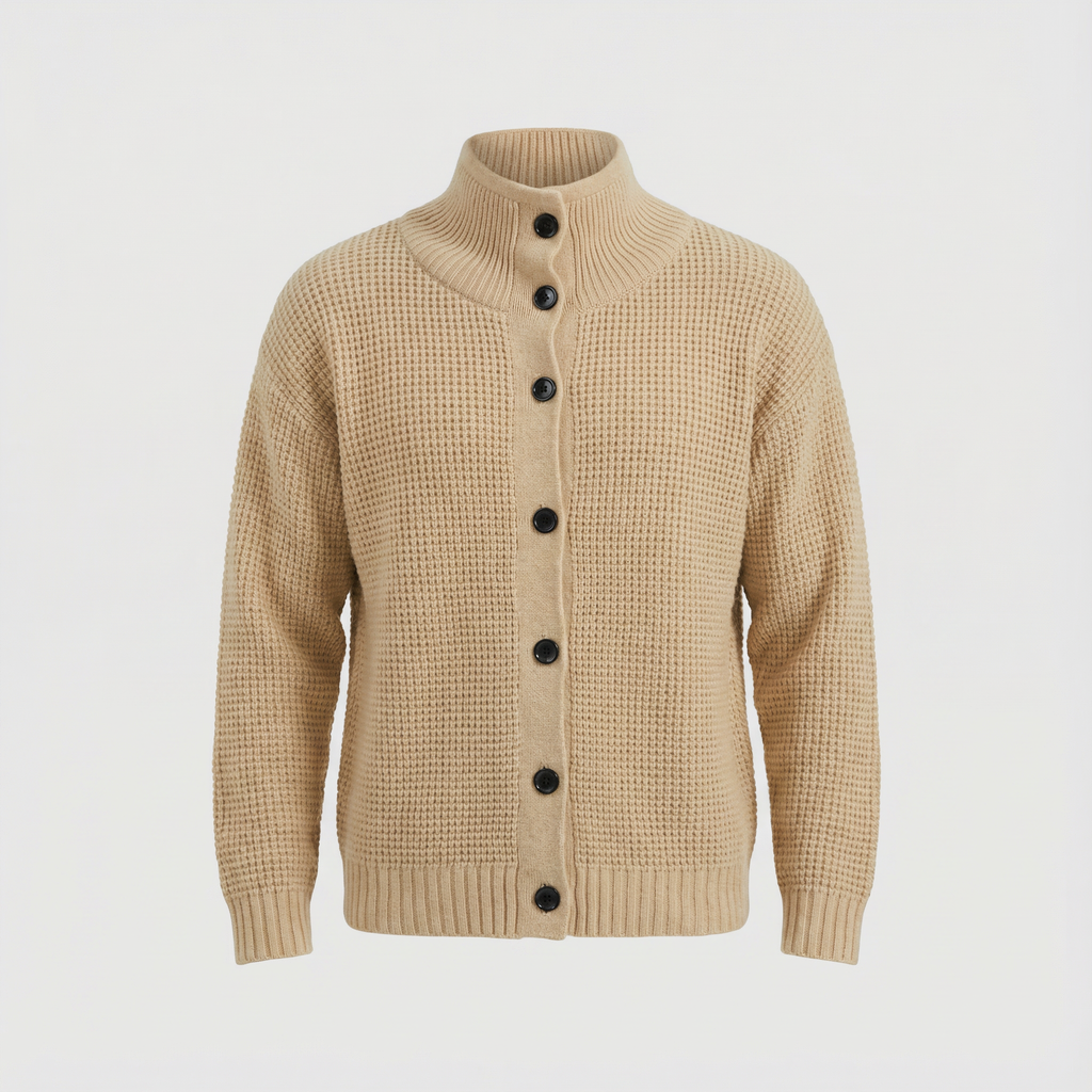 High Collar Knit Cardigan Sweater for Men